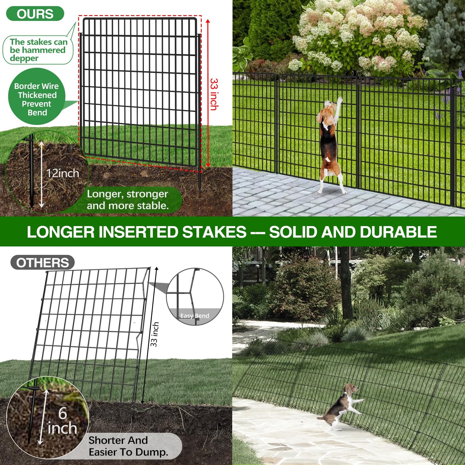 15~Panel Dog Fence, 33in x 36ft, Rustproof No~Dig Garden Barrier gallery