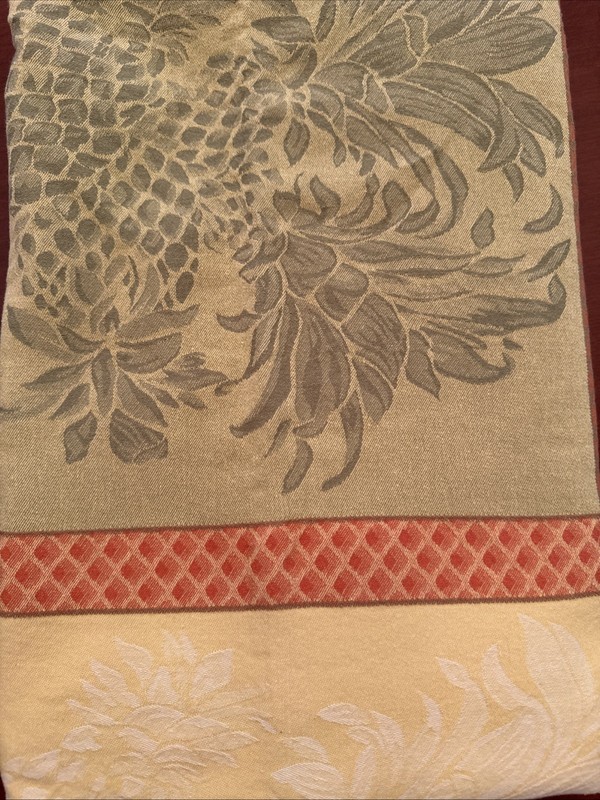 TOMMY BAHAMA TABLECLOTH Pineapple Jacquard 60x60” Square Yellow Green EUC!! gallery