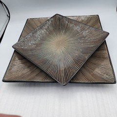 GABBAY Square 2 Pc Dinner & Lunch Plate Set. Rustic Brown Black Starburst….