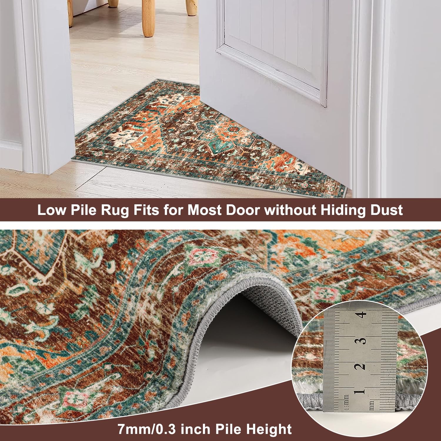 Yamaziot Washable Runner Rug, 2x12 Non-Slip Boho 2' x 12', Rust/Dull Teal gallery