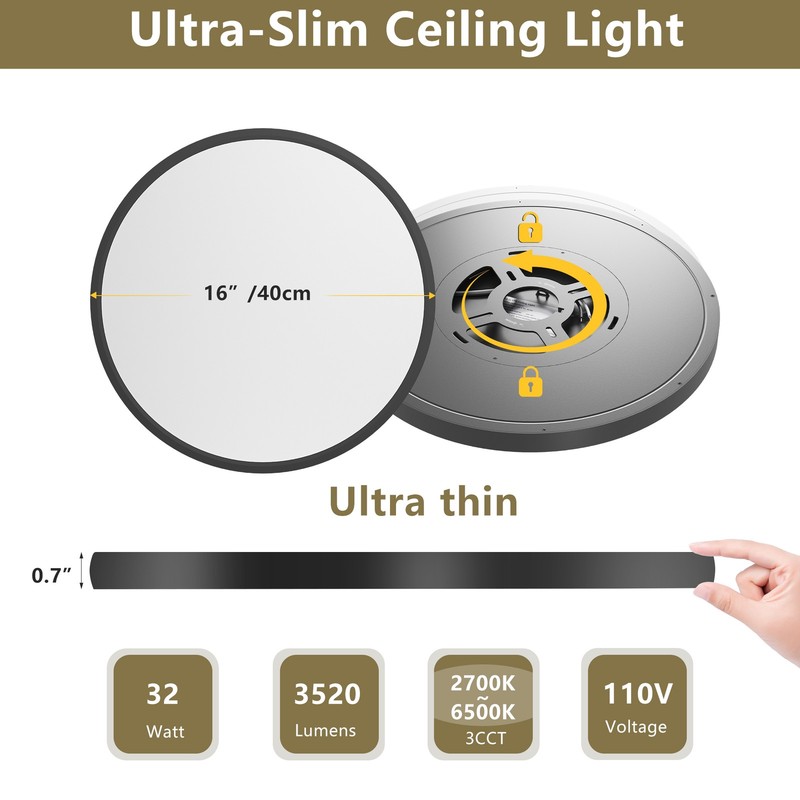 4 Pack 16" LED Flush Mount Ceiling Light 32W 3520lm 5CCT Dimmable Thin Fixture gallery