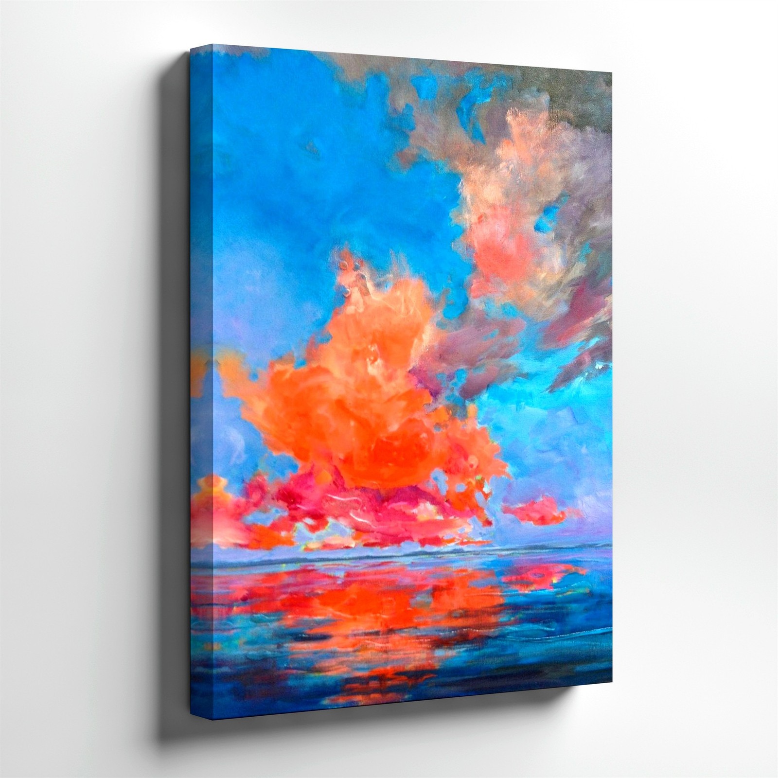 Wall Art Abstract Seascape Ocean Sunset Cloudscape Painting Blue Coral Decor gallery