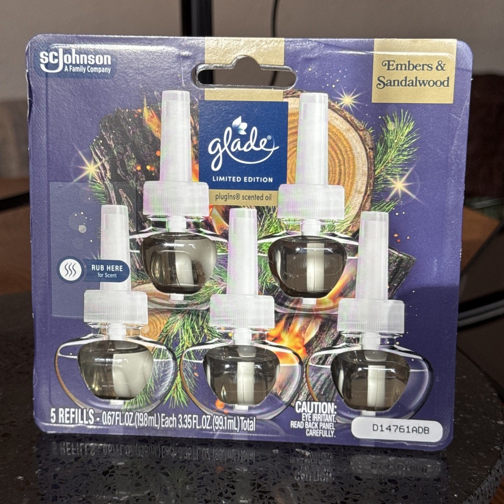 NIP-Glade PlugIns LE Scented Oil Refills–Embers & Sandalwood–5 Count Pack!