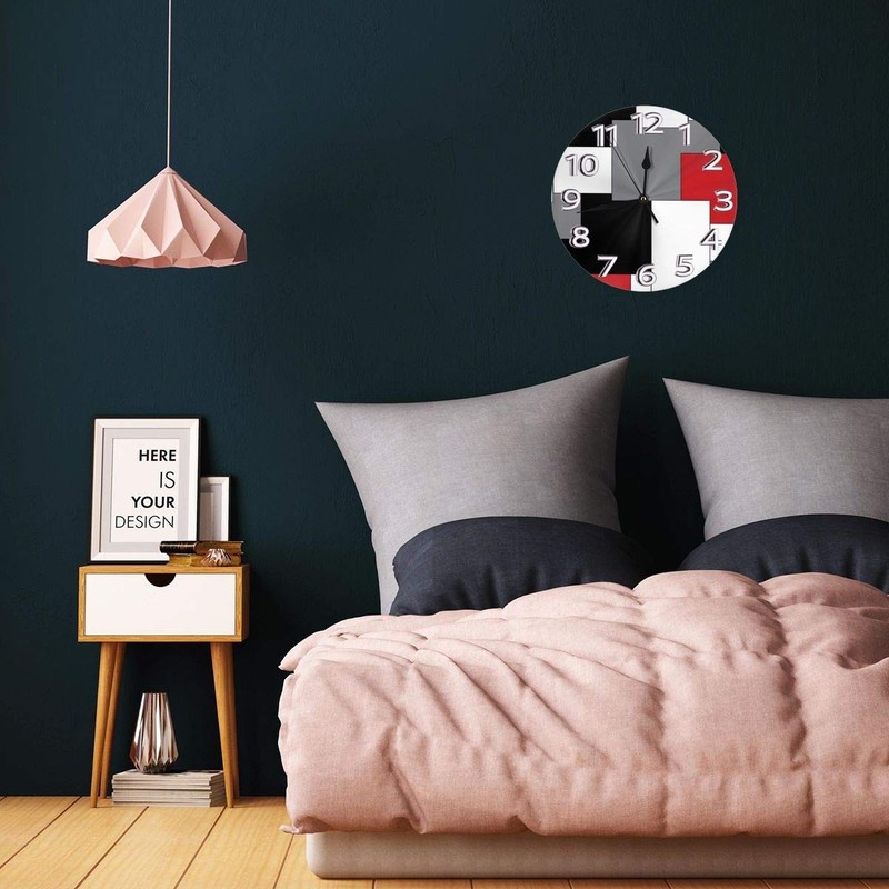 Geometric Decorative Wall Clock with Roman Numeral Hands White,Grey,Black and... gallery