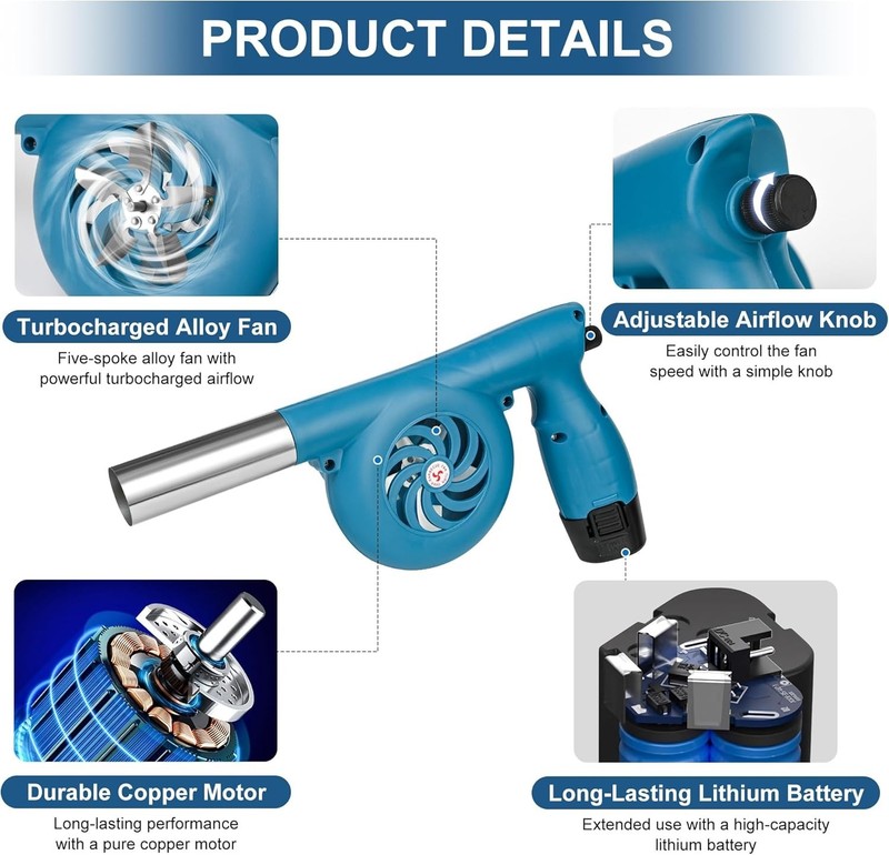 Efficient 20W Electric Bellows with Stepless Speed Control and Battery Charger gallery