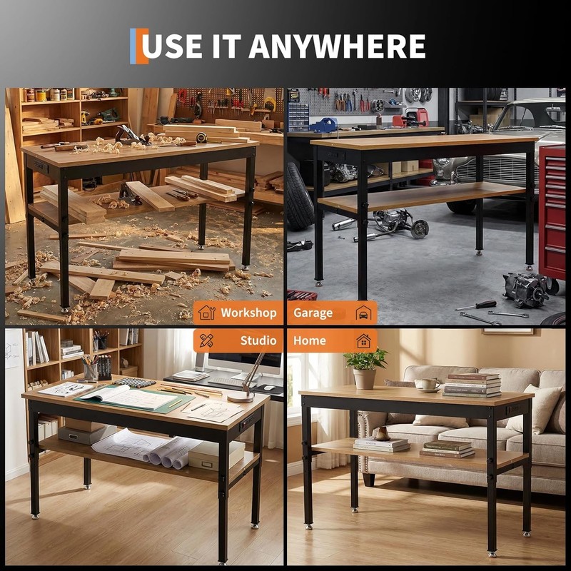 48x24 in Adjustable Height Workbench 2500LBS Heavy-Duty Work Bench Table Garage gallery