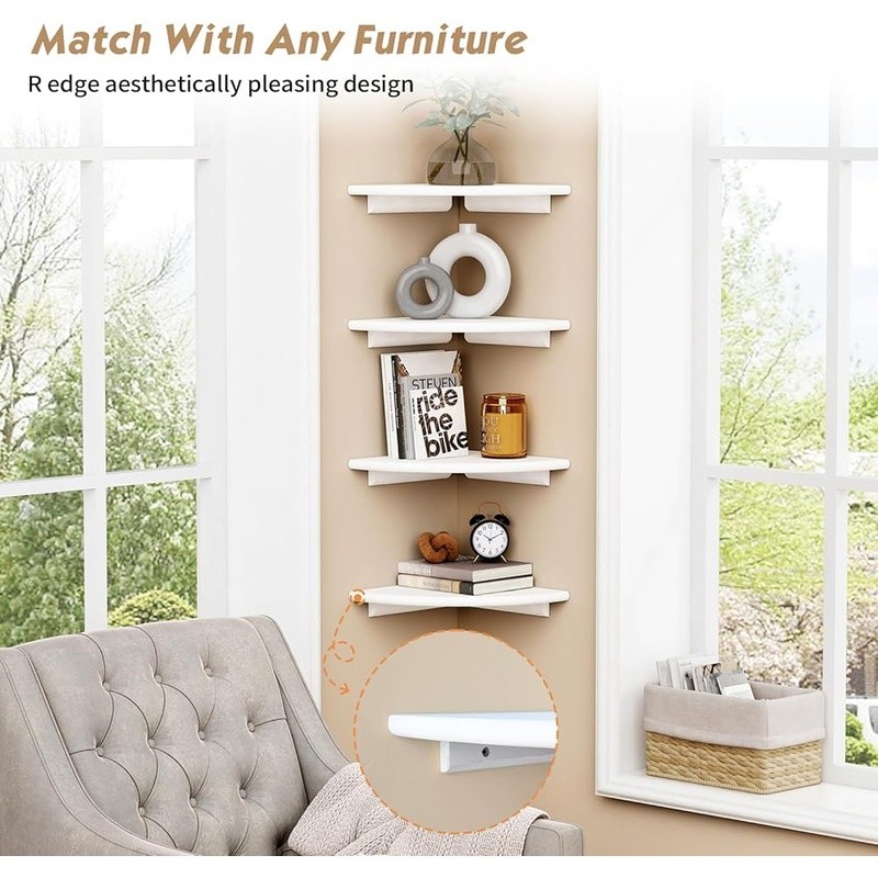 Corner Floating Shelves Wall Mounted Heavy Duty Storage Organizer All Rooms New gallery