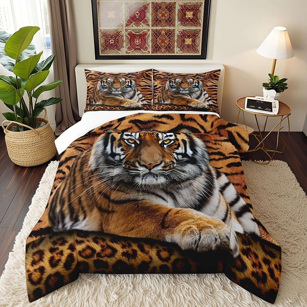 Tiger 3D Print Comforter Set Queen Size Animal Bedding 3Pc Quilt Set gallery