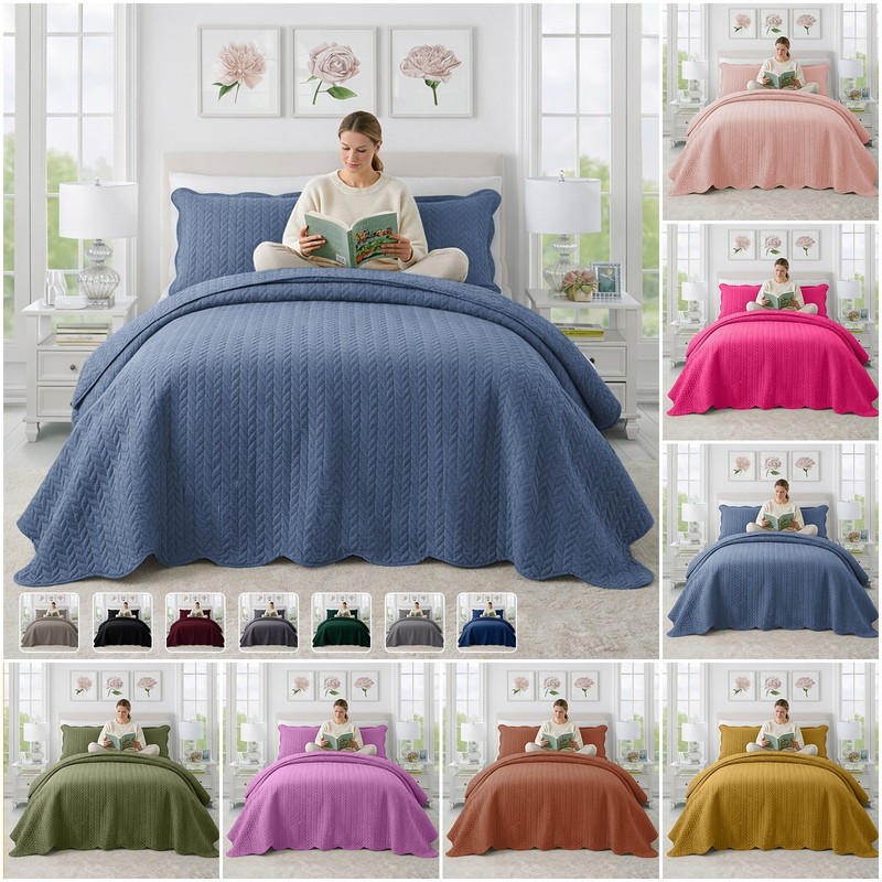 Luxury Reversible Bedspread Set 3 Piece Soft Comforter Bed Throw Queen King Size gallery