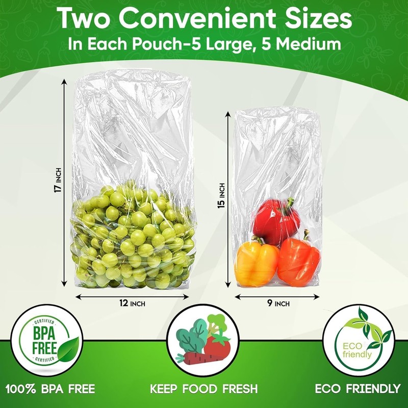 30-Pack 15M, 15L - Extend Shelf Life, Reusable Produce Bags For Refrigerator,... gallery