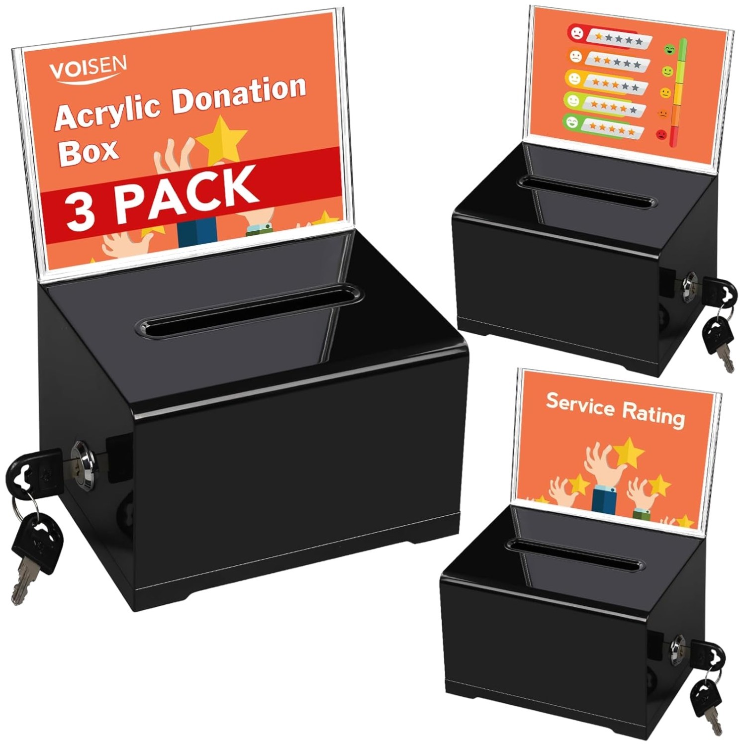 Acrylic Donation Box with Lock, 3 Pack - Black gallery
