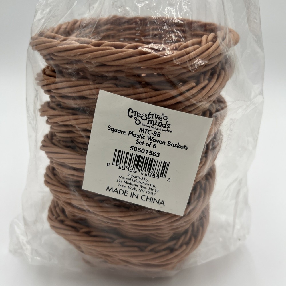 Creative Minds Square Woven Basket Plastic Set Of 6 MTC 88