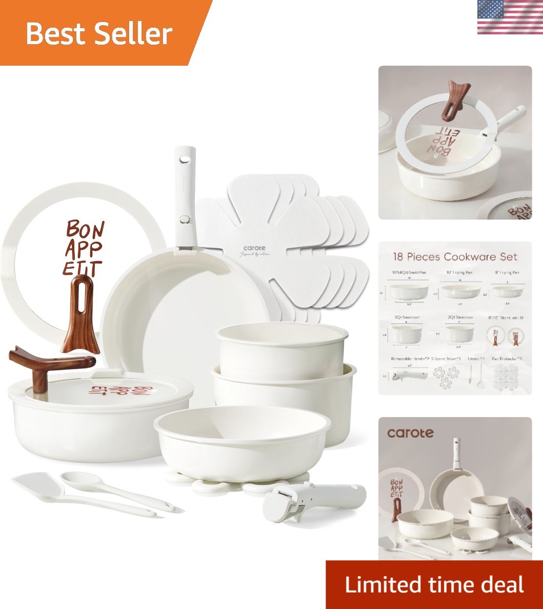 Luxurious 18-Piece Ceramic Cookware Set - Non-Stick, Detachable Handle & Indu... gallery