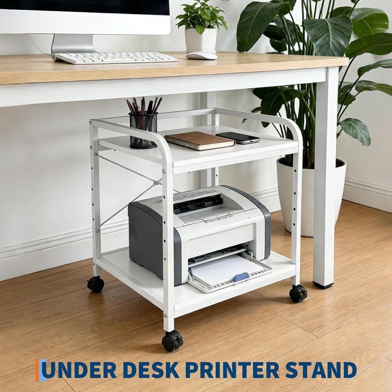 Under Desk Printer Stand 2-Tier Rolling Printer Cart 20'' D Mobile Printer Table gallery