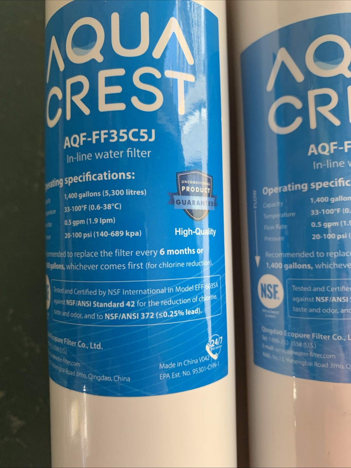 2 Genuine AQUA CREST Inline Under Sink Water Filters AQF-FF35C5J in Box gallery