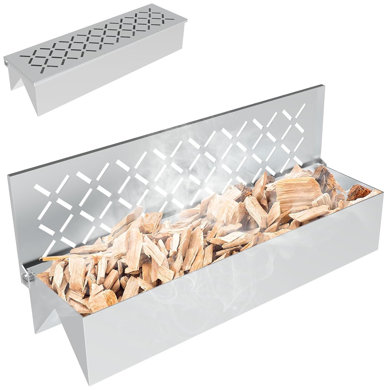 Stainless Steel V Shape Smoker Box for Charcoal & Propane Gas Grill Outdoor Use gallery