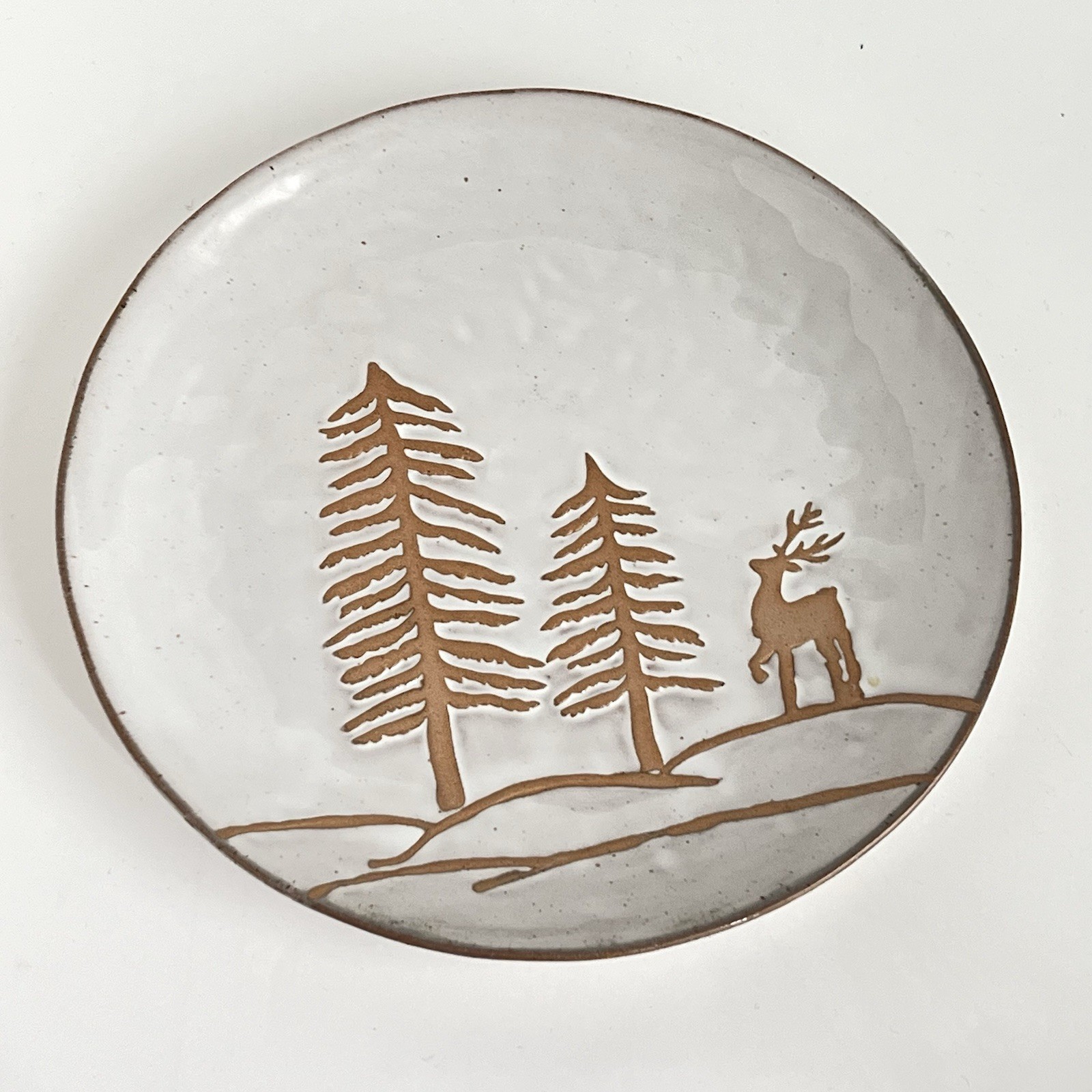 Dinner Plates 2 Winter Deer & Pine Trees Scene White 10” Stoneware Cabin Decor gallery