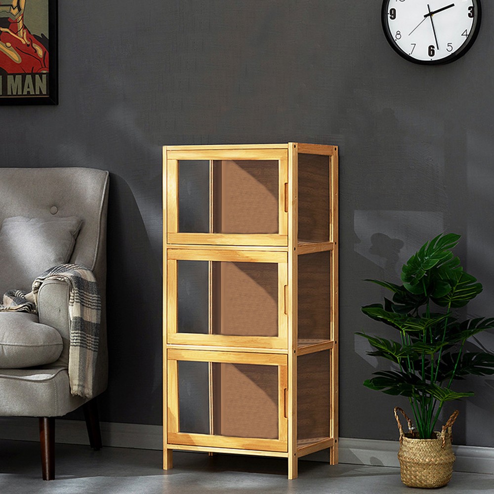 3 Tier Display Shelf Unit Bamboo Cabinet Toy Storage Shelf Case & Acrylic Door gallery
