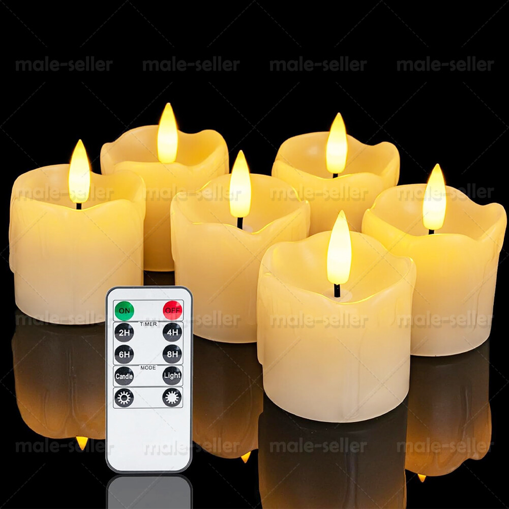 6pcs Flickering Real Wax LED Tea Light Votive Candles with Timer Remote Control gallery