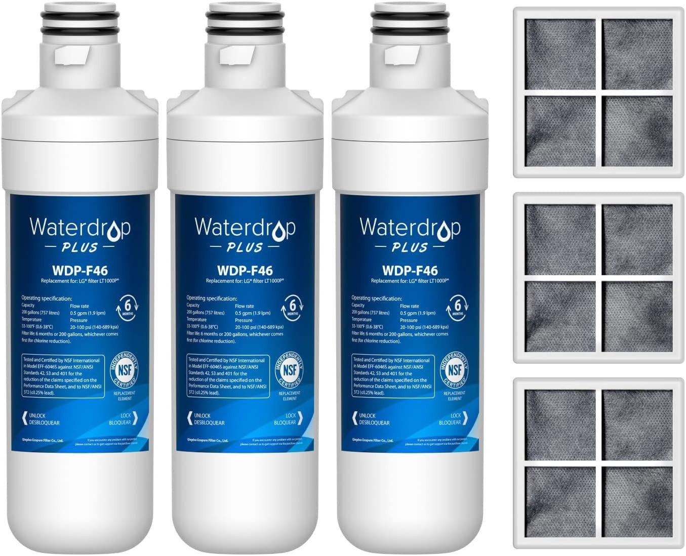 Waterdrop Plus Refrigerator Water Filter and Air Filter for LG® LT1000P®,3 Combo gallery