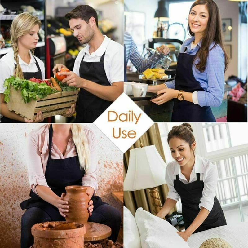 Solid Cooking Kitchen Restaurant Bib Apron Unisex Dress Black with 2 Pocket 1-4 gallery
