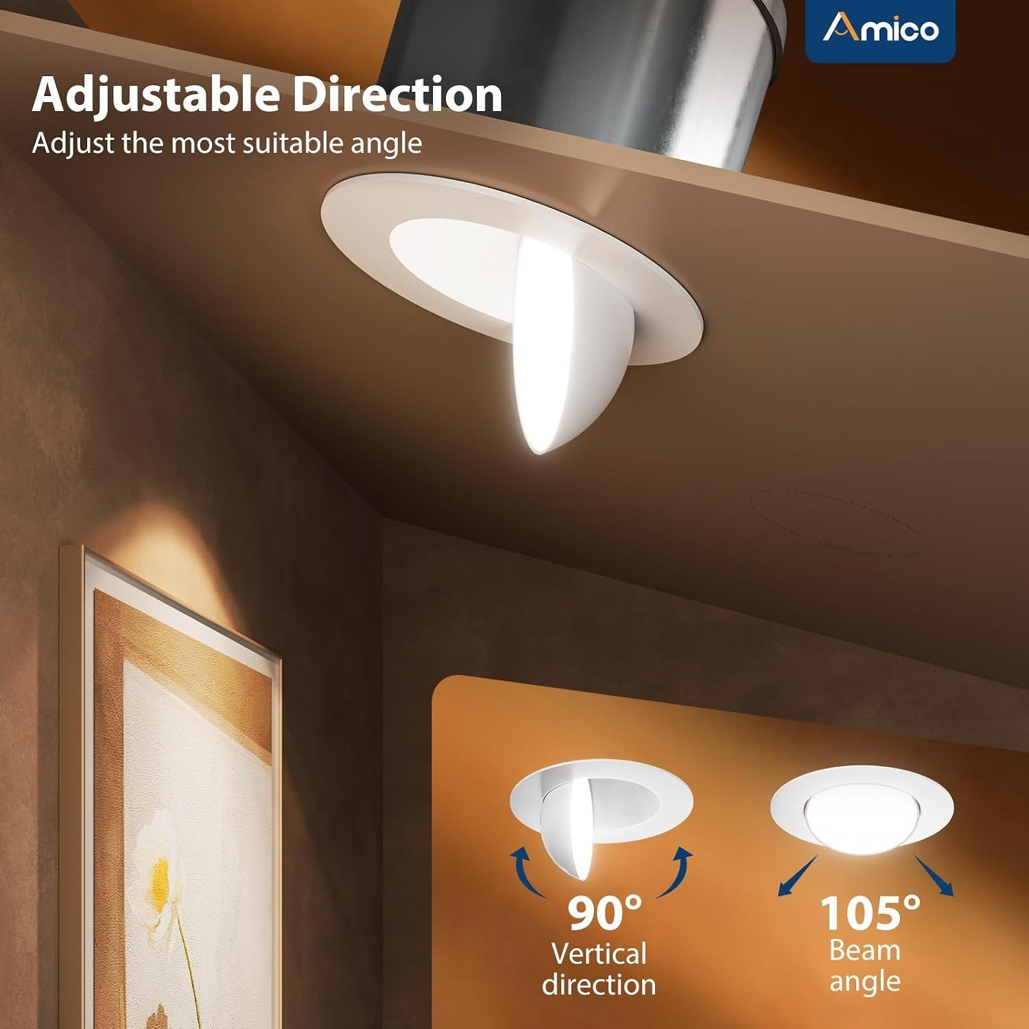 Amico 6 Pack 5/6 Inch Eyeball Gimbal Retrofit Can Lights, 90° Adjustable 5CCT gallery