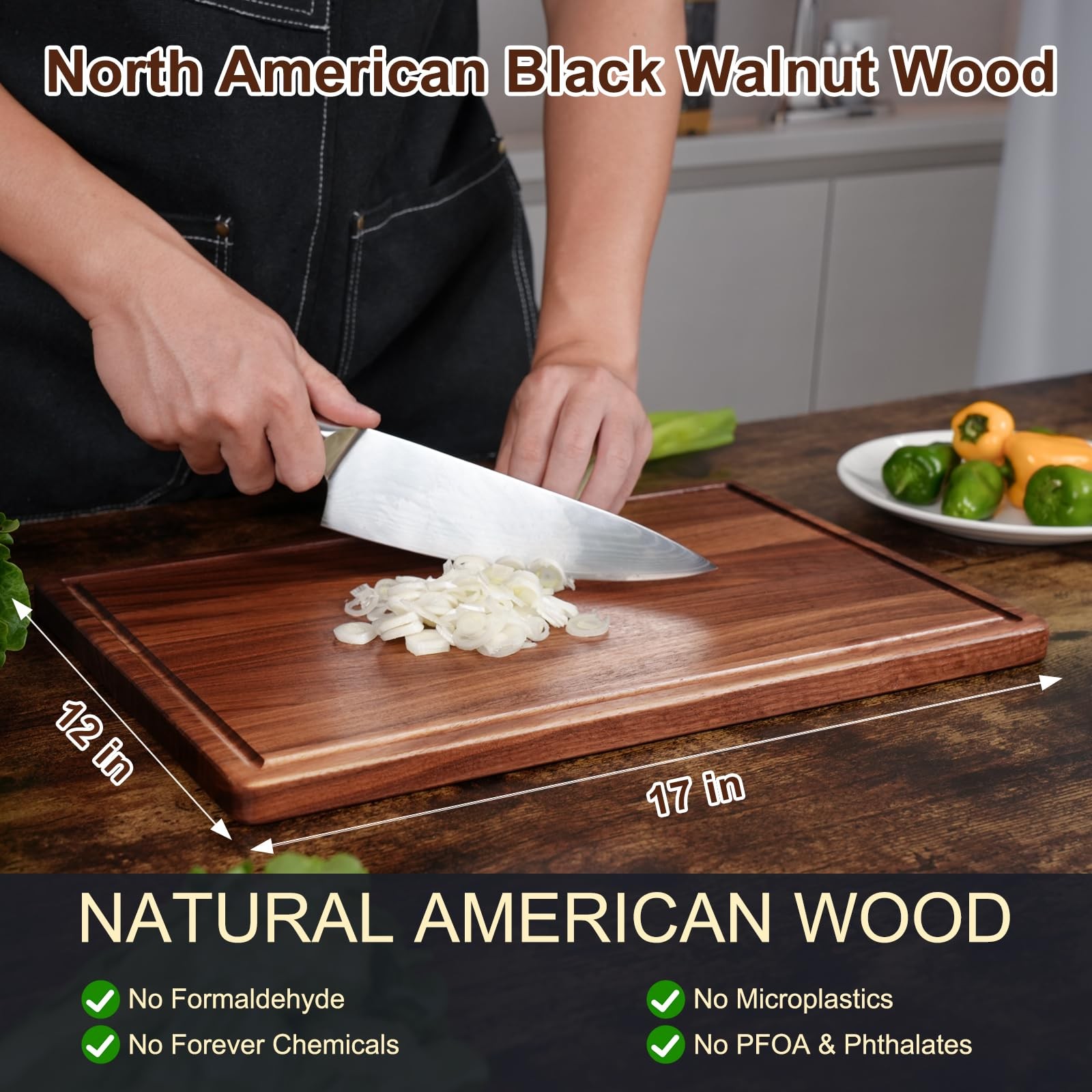 Walnut Wooden Cutting Boards for Kitchen, Solid Wood Cutting Board Set - Char... gallery