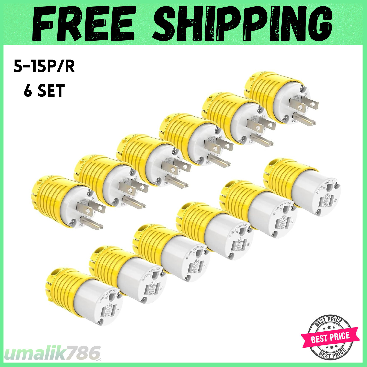 Extension Cord Ends Male and Female Plug, 15 Amp 125 Volt Heavy Duty Replacement gallery