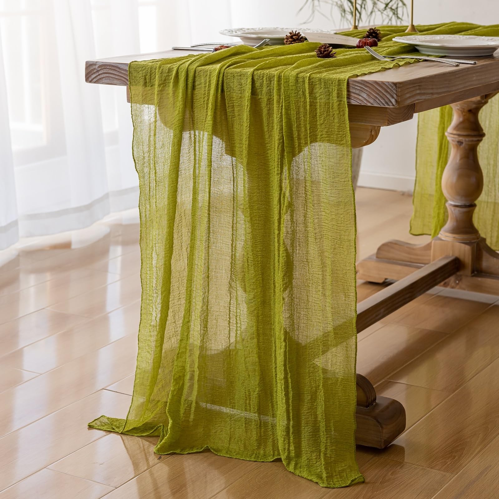Moss Green Cheesecloth Summer Table Runner Gauze 120 Inch 10 FT Rustic Boho C... gallery