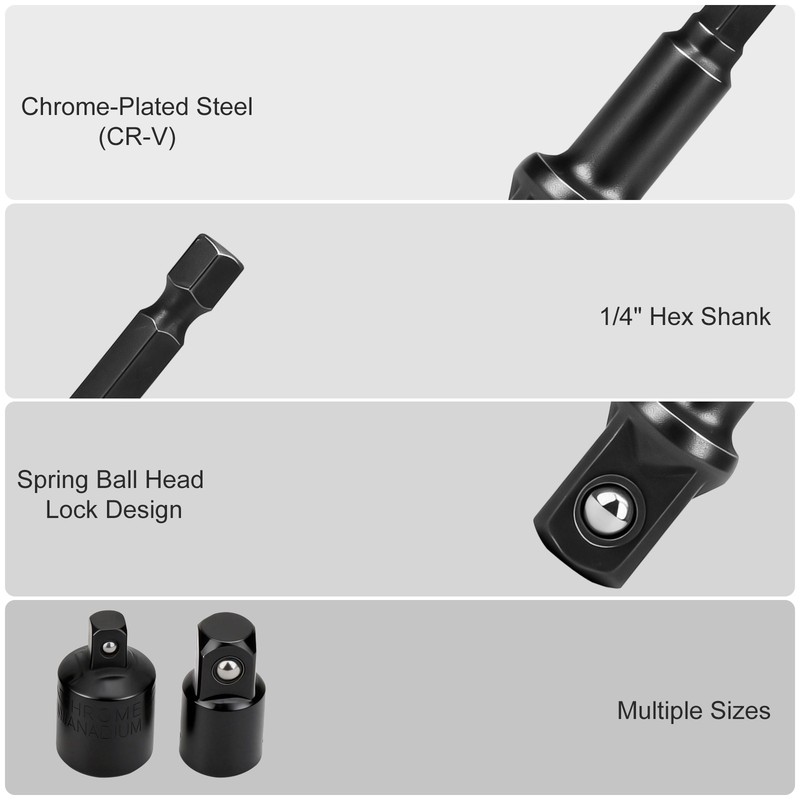 12x Air Impact Socket Adapter Set 3/8 1/4 1/2" Hex Shank Driver Ratchet Reducer gallery