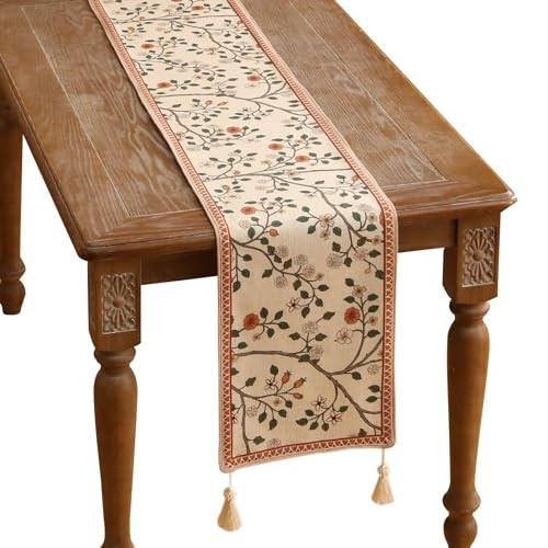 Designer Elegant Linen Table Runner 102 Inches, Farmhouse 12X102 Inches Flora a