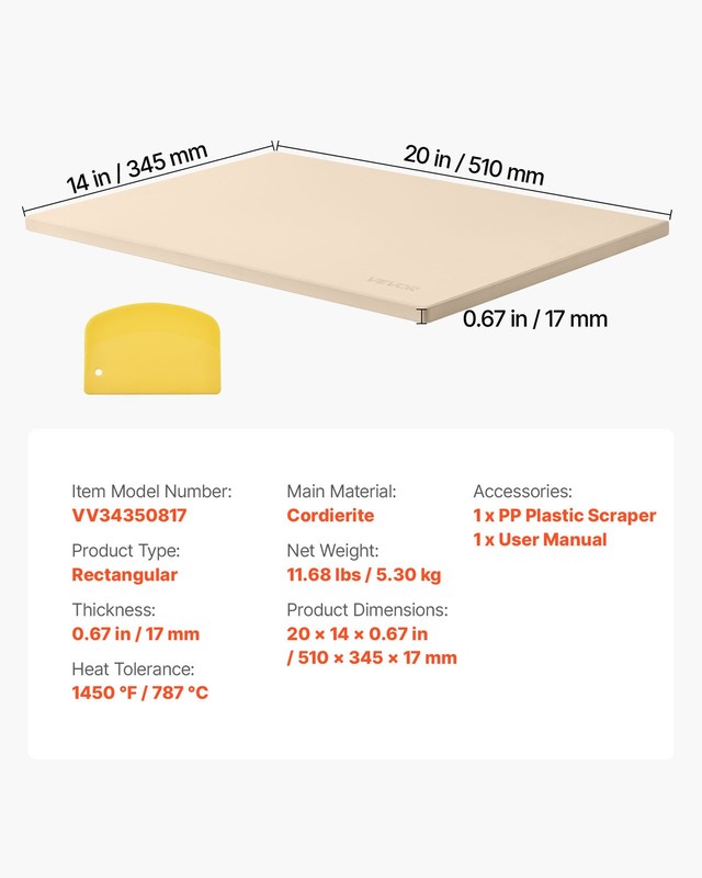 VEVOR Pizza Stone 20 x 14 in Rectangular Baking Stone for Oven & BBQ Grilling gallery