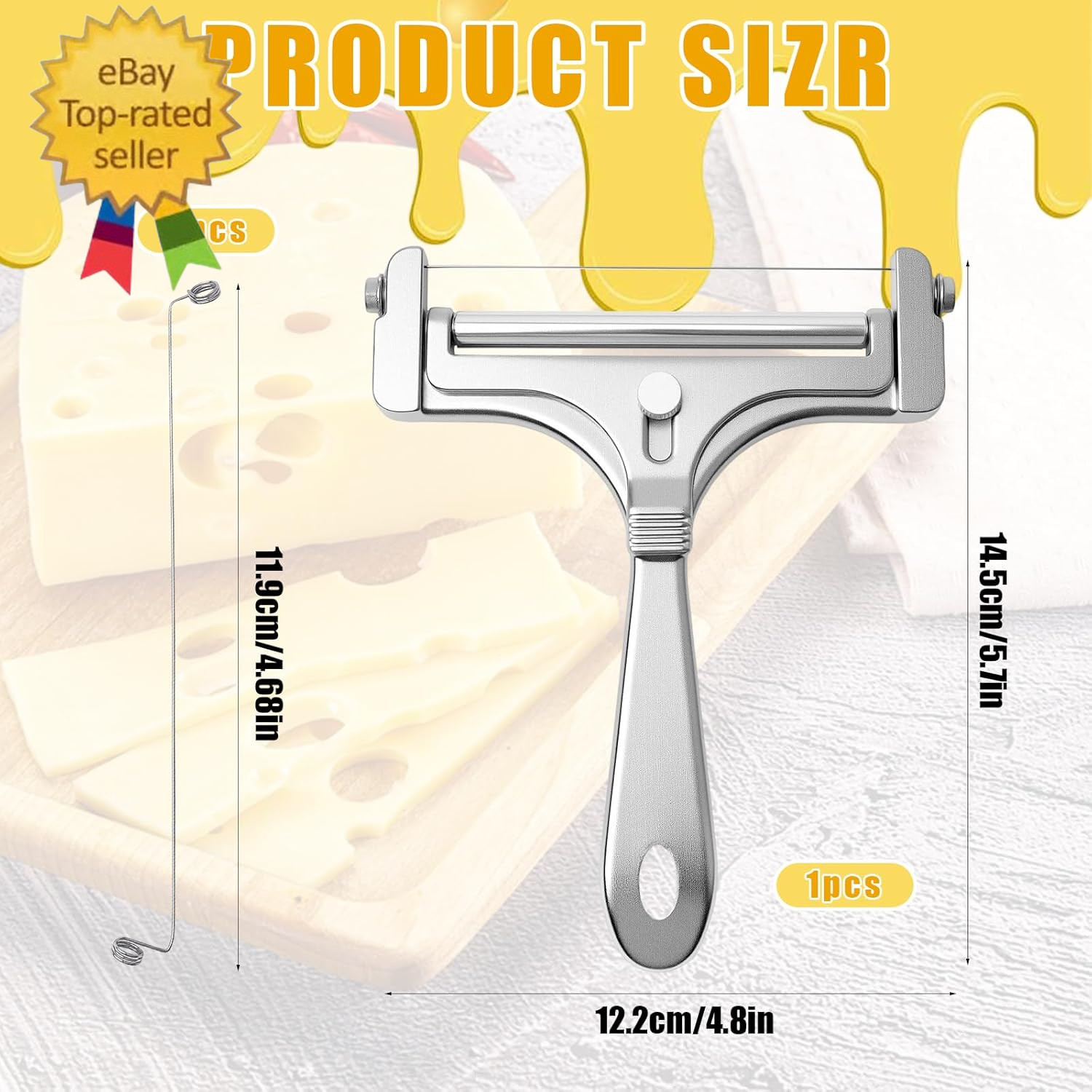 Stainless Steel Wire Cheese Slicer with 4 Extra Wires Adjustable Thickness gallery