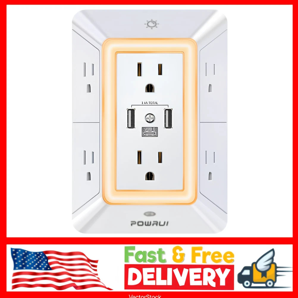 Multi Plug Outlet Surge Protector - POWRUI 6 Outlet Extender with 3 USB Ports... gallery