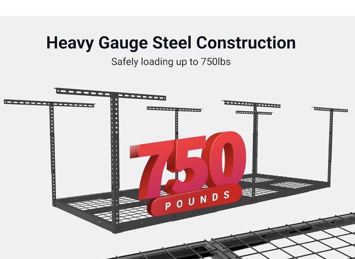 Flexmounts 3 Foot X 8 Foot Overhead Storage Rack. Adjustable, Heavy Duty Metal gallery