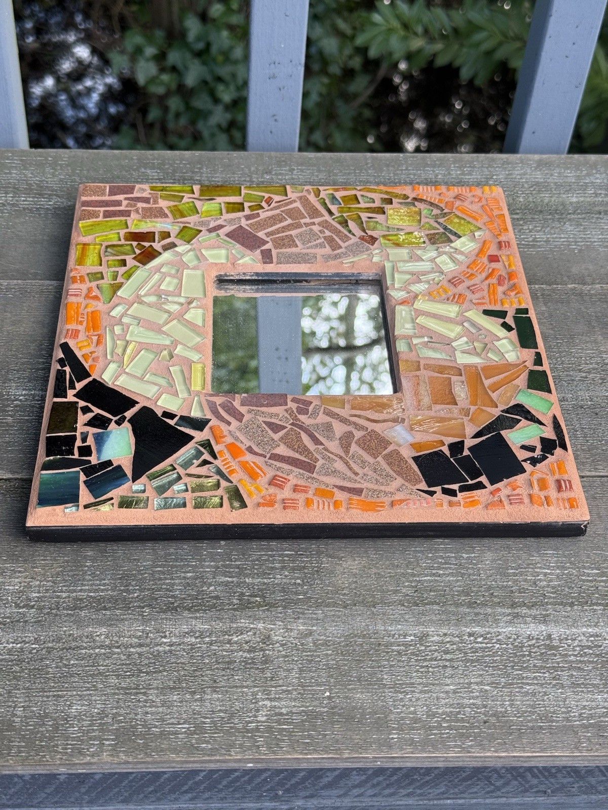 Handmade Mosaic Mirror Seattle Mosaic Arts Artist Signed Kathy Cochran 10”x10” gallery