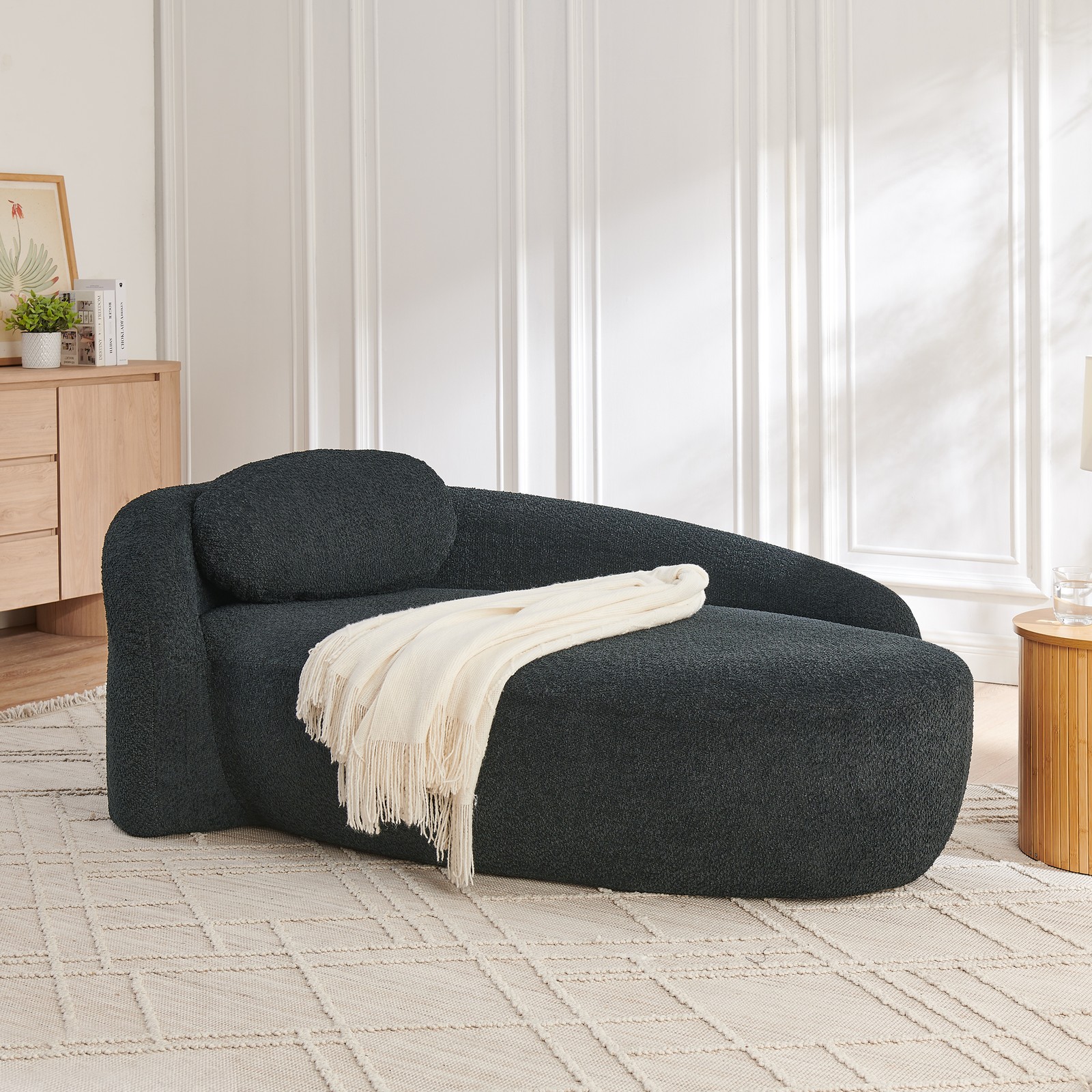 Modern Oval Single Lazy Sofa Chair with Integrated Backrest & Pillow - Black gallery