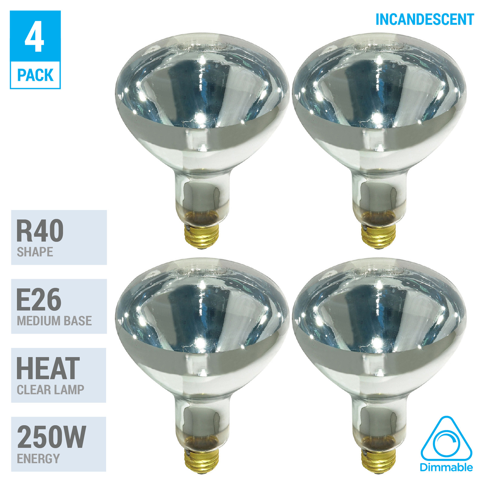 4 Pack 250W Watt Infrared Brooder Chicken Coop Hen House Clear Heat Lamp R40 E26 gallery