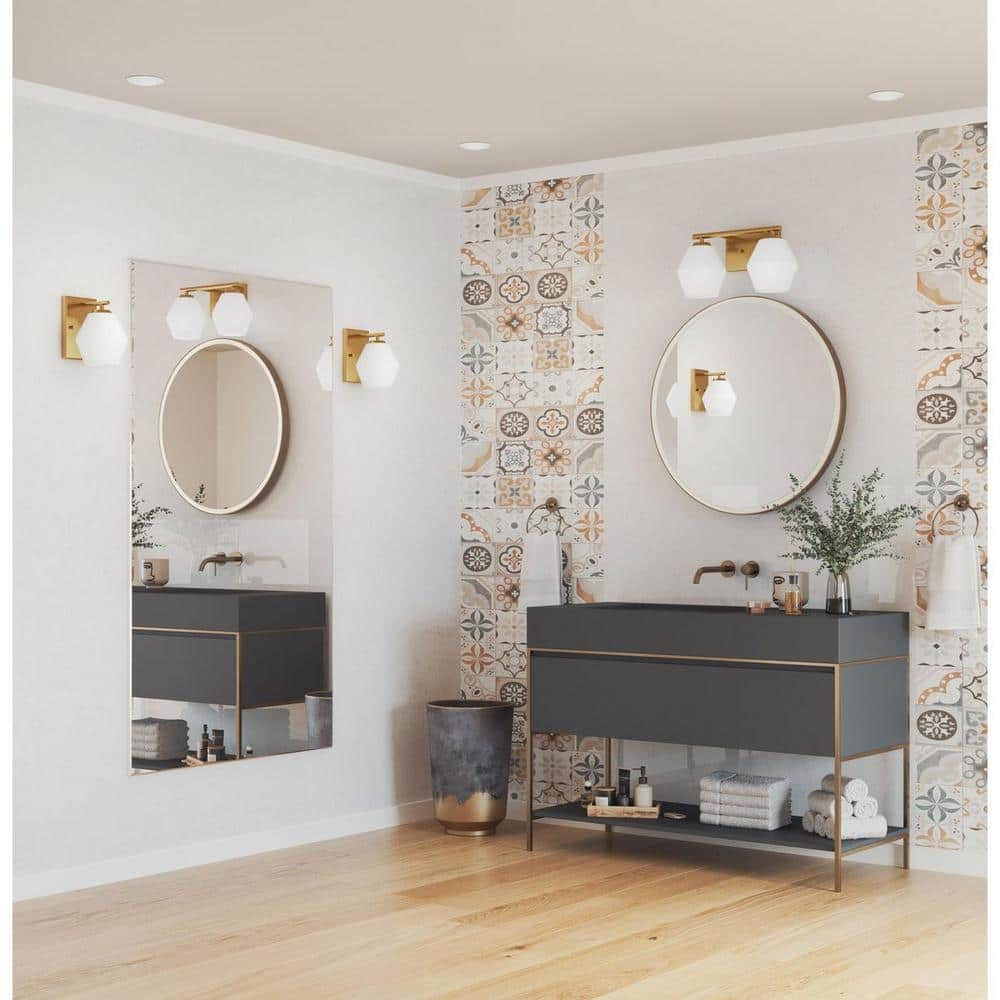 Progress Lighting 15 in. 2-Light Brushed Gold Vanity Light Etched Opal Glass gallery
