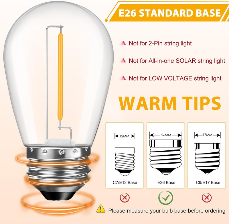 48 Pack LED S14 Replacement Light Bulbs, Shatterproof Outdoor 1 Watt to Replace gallery