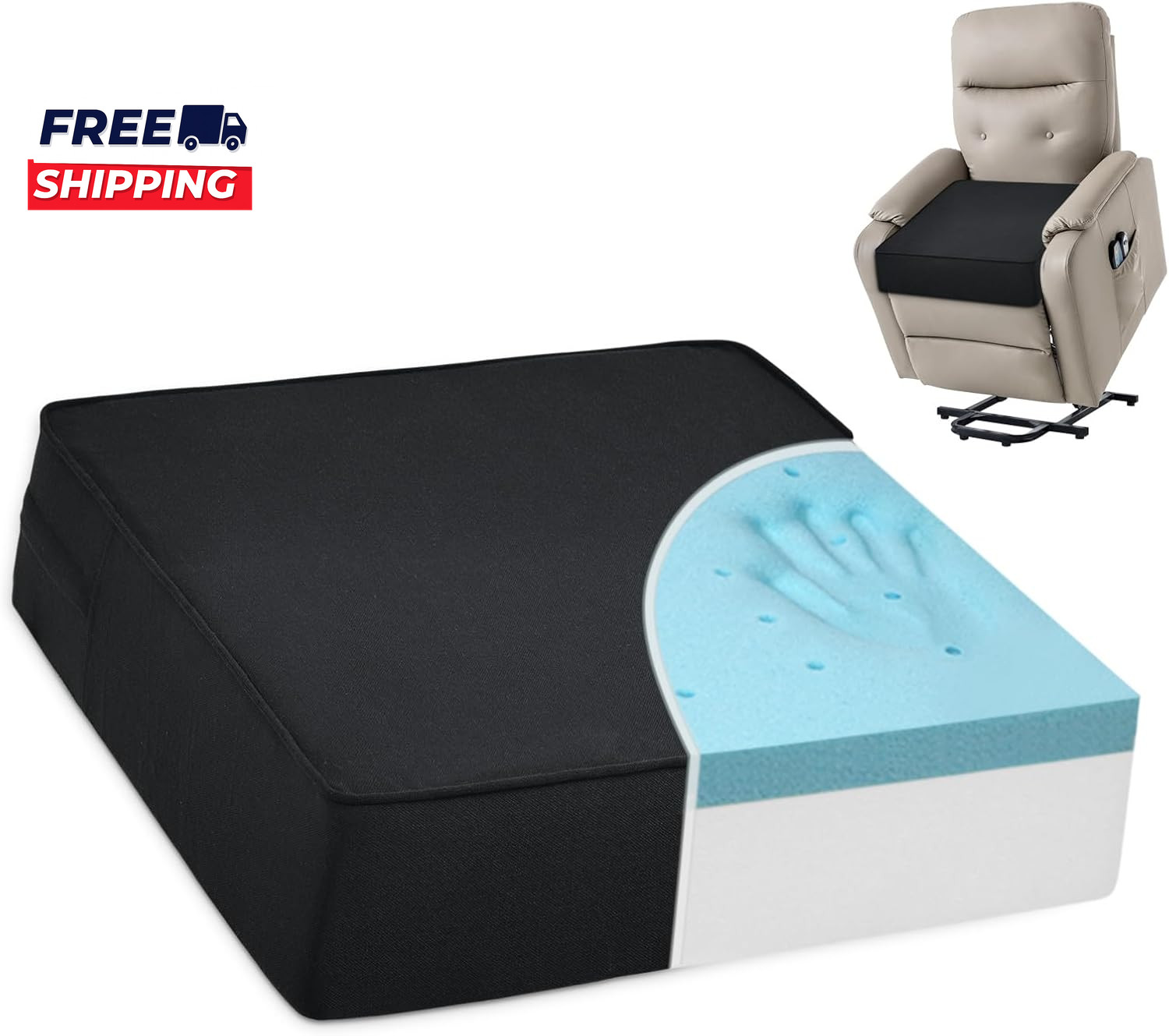 Gel Memory Foam Recliner Cushion for Elderly Dual-Layer Foam Chair Pad Extra Lar gallery