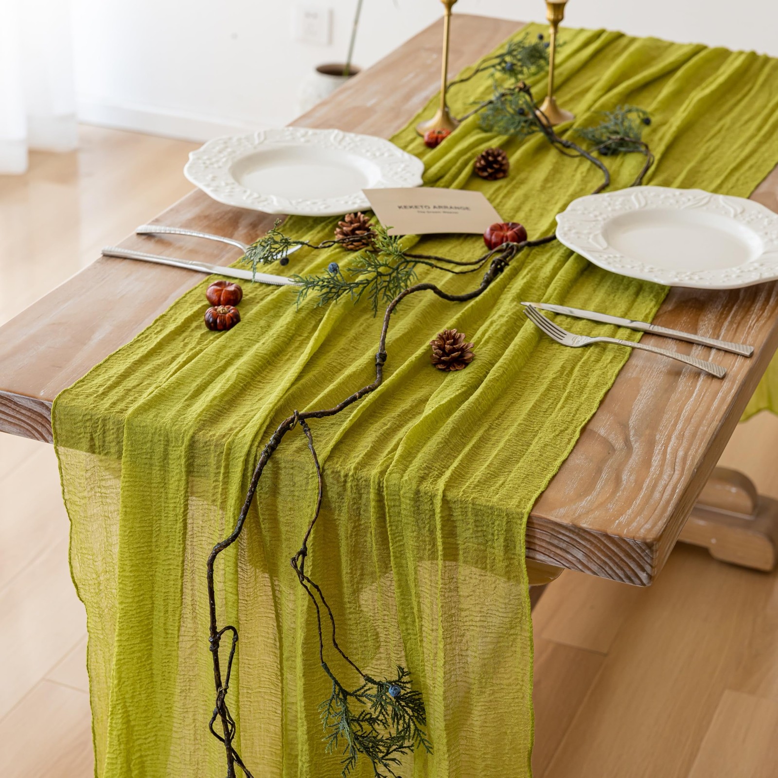 3pcs Moss Green Cheesecloth Table Runner Gauze 120 Inch 10 FT Rustic Boho Che... gallery