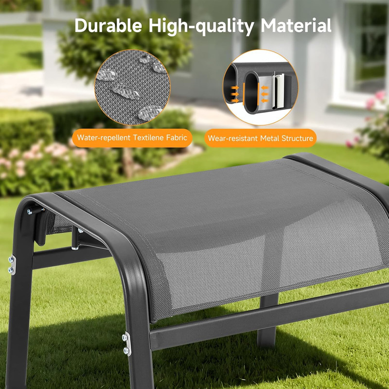 Stackable Outdoor Ottoman Set of 2 - All Weather Foot Stools, Grey gallery