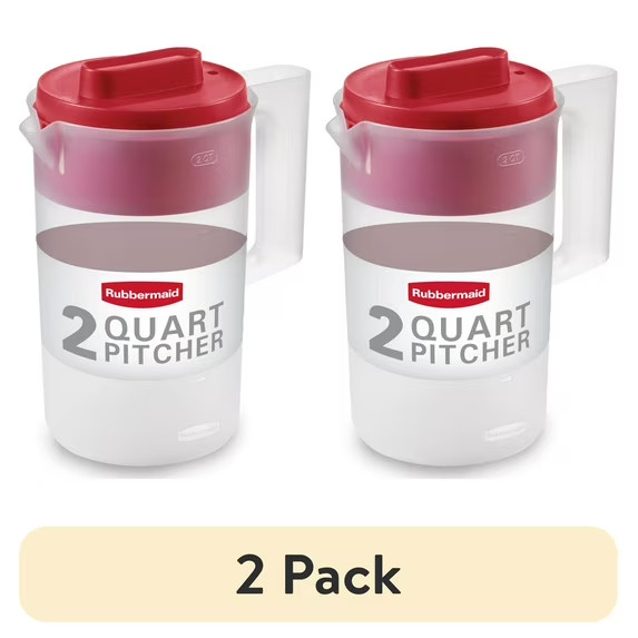 (2 pack) Rubbermaid Plastic Pitcher, Clear/Red, 2 Quart gallery