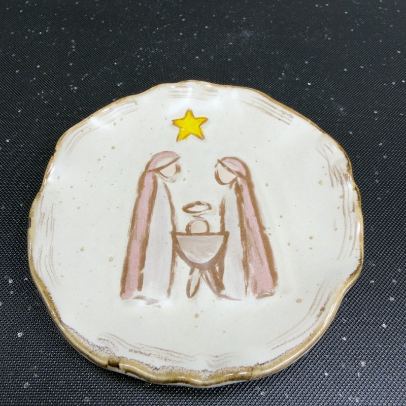 Mudpie Ceramic Nativity Scene Decorative Plate Christmas Decor White Brown Star gallery
