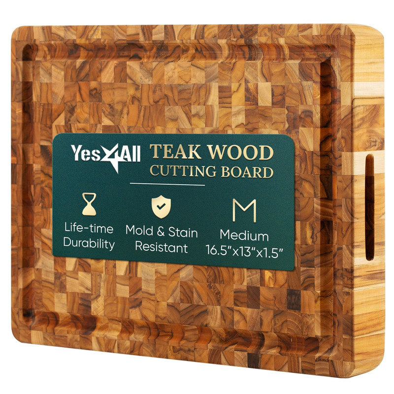 Yes4All Durable Teak Cutting Boards For Kitchen 17L X 13W X 1.5 Thick Medium gallery
