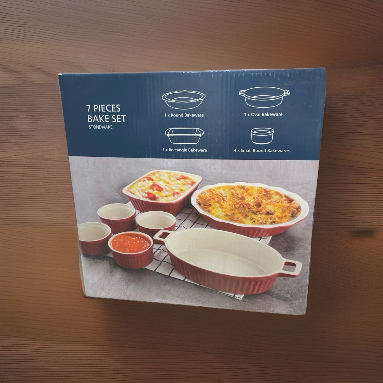 Stoneware Bakeware Set 7-Piece Red White Oven Safe Round Oval Rectangle gallery