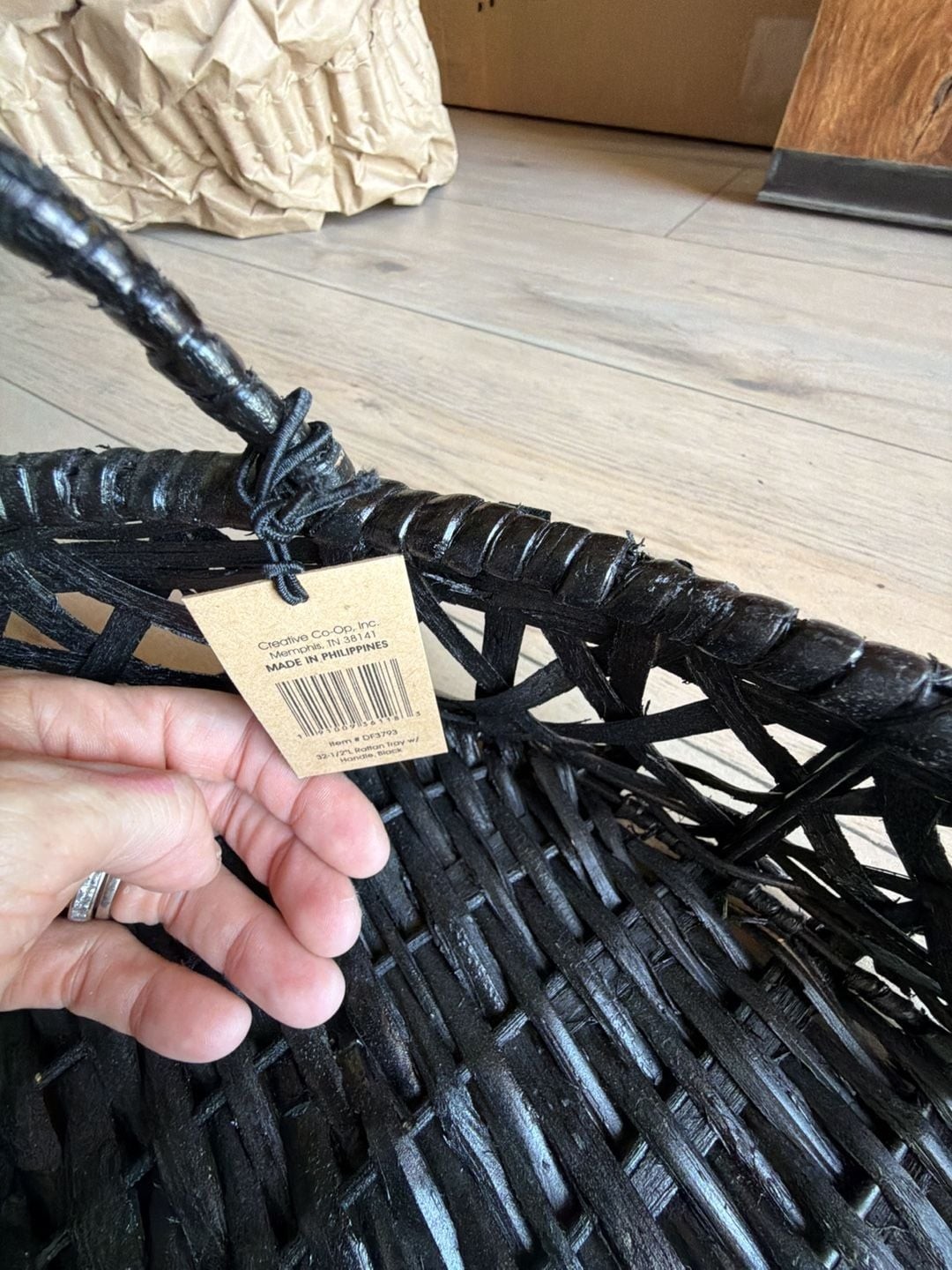 Creative Co-Op Decorative Hand-Woven Rattan Tray with Handles, Black (DF3793) gallery