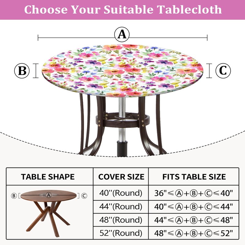 Spring Summer round Fitted Tablecloth with Elastic Edge Watercolor Flower Outdoo gallery