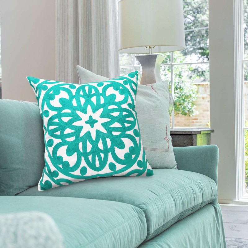 Embroidered Spring Decorative Throw Pillow Cover 18"x 18" Set of 2, Boho Mand... gallery